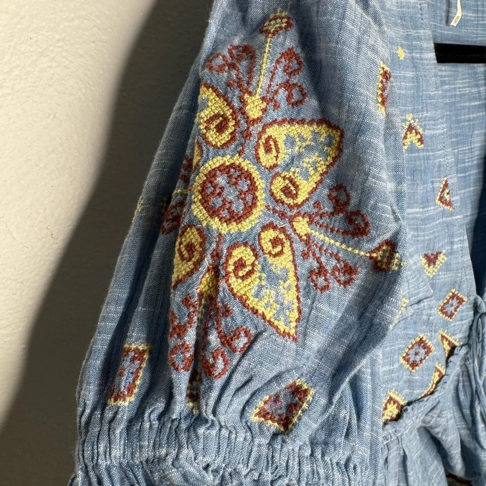 Free People Tallulah Embroidered Blouse crop y2k boho hippie festival western - Picture 8 of 12